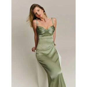 Reformation Sage Green Hensley Silk Dress Size 10